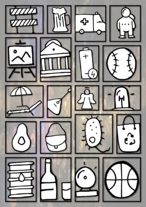 Icons vẽ tay màu đen trắng